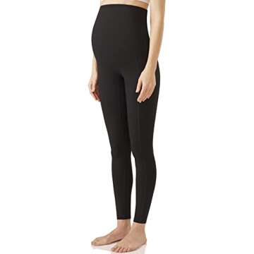 POSHDIVAH Women's Maternity Leggings Over The Belly Pregnancy Workout Active Stretchy Pants with Pockets Black Large