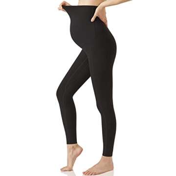 POSHDIVAH Women's Maternity Leggings Over The Belly Pregnancy Workout Active Stretchy Pants with Pockets Black Large
