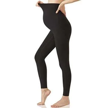 POSHDIVAH Women's Maternity Leggings Over The Belly Pregnancy Workout Active Stretchy Pants with Pockets Black Large