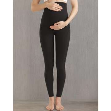 POSHDIVAH Women's Maternity Leggings Over The Belly Pregnancy Workout Active Stretchy Pants with Pockets Black Large