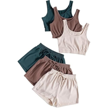 SheIn Women's 6 Piece Multicolor Crop Top and Shorts Set