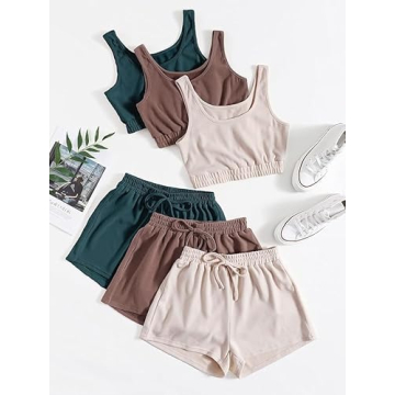 SheIn Women's 6 Piece Multicolor Crop Top and Shorts Set