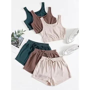 SheIn Women's 6 Piece Multicolor Crop Top and Shorts Set