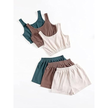 SheIn Women's 6 Piece Multicolor Crop Top and Shorts Set