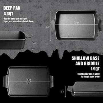2-In-1 Pre Seasoned Cast Iron Dutch Oven With Skillet Lid,Casserole Dish,Rectangular Baking Pan,Griddle Pot Set, 6QT, 9"x13"