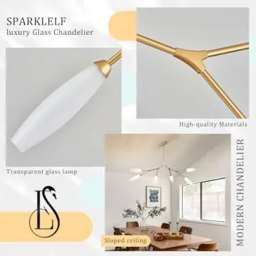 Modern 6-Light Chandelier Elegance Sputnik Chandelier for Dining Room L50’’ Large Glass Chandelier Adjustable Branch Pendant Light Fixture for Living Room Kitchen Bedroom