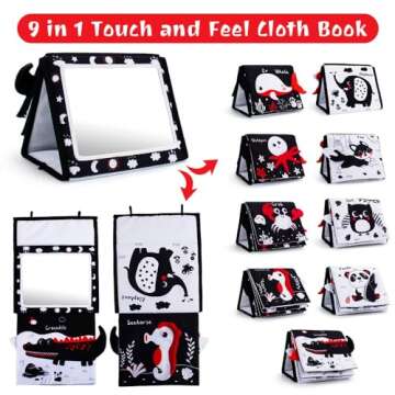 Oarifun Tummy Time Mirror with Soft Book and Sensory Toys