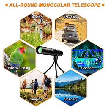 Monocular Telescope, 10-300X32 High Power Portable Compact Pocket HD BAK4 Prism Tripod Monocular with Weak Night Vision for Adults and Kids,Zoom Monocula Waterproof for Bird Watching,Hunting,etc