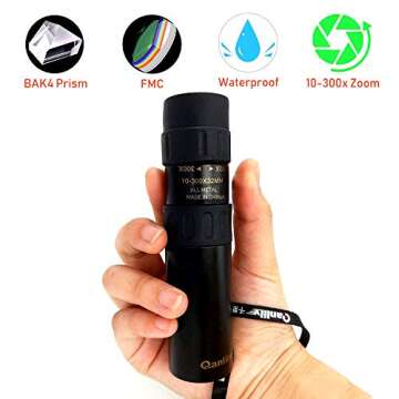 Monocular Telescope, 10-300X32 High Power Portable Compact Pocket HD BAK4 Prism Tripod Monocular with Weak Night Vision for Adults and Kids,Zoom Monocula Waterproof for Bird Watching,Hunting,etc