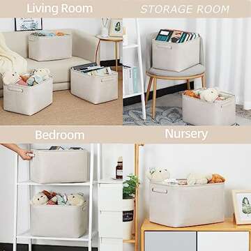 HNZIGE Large Fabric Storage Baskets for Storage 3 Pack Shelf Closet Storage Bins Baskets for Organizing Linen Cloth Decorative Baskets Organizers Home Nursery Toy Cream 15“ x 11” x 9“