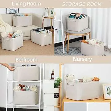 HNZIGE Large Fabric Storage Baskets for Storage 3 Pack Shelf Closet Storage Bins Baskets for Organizing Linen Cloth Decorative Baskets Organizers Home Nursery Toy Cream 15“ x 11” x 9“