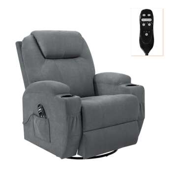 Flamaker Rocking Chair Recliner Chair with Massage Swivel Ergonomic Lounge Chair Classic Single Sofa with 2 Cup Holders Side Pockets Living Room Chair Home Theater Seat (Gray)