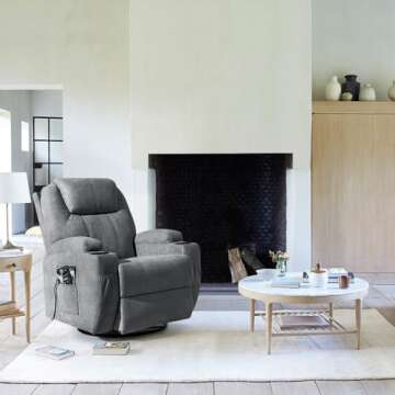 Flamaker Rocking Chair Recliner Chair with Massage Swivel Ergonomic Lounge Chair Classic Single Sofa with 2 Cup Holders Side Pockets Living Room Chair Home Theater Seat (Gray)