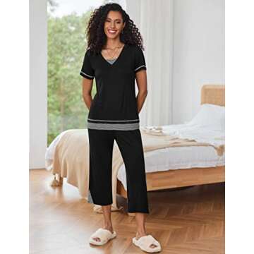 Ekouaer Capri Pajama Sets for Women Capri Pants with Short Tops Sleepwear Ladies Sleep Sets Short Sl...