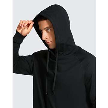 CRZ YOGA Hoodies for Men French Terry Hooded Sweatshirts Workout Athletic Casual Pullover Tops with Pocket Black Small