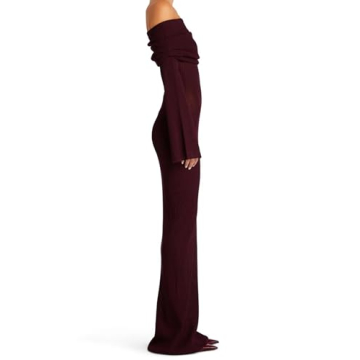 Women's Elegant Fall Off Shoulder Burgundy Maxi Dress