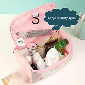 WIEEZN Cute Toiletry Bag for Women Girls, PU Leather Translucent Waterproof Makeup Cosmetic Bag, Travel Makeup Bag Organizer