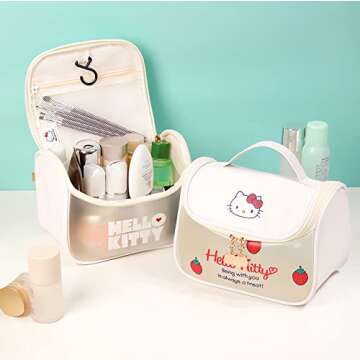 WIEEZN Cute Toiletry Bag for Women Girls, PU Leather Translucent Waterproof Makeup Cosmetic Bag, Travel Makeup Bag Organizer