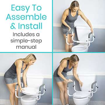 Vive Toilet Safety Rail - Adjustable Grab Bar - Compact Support Frame with Handrail for Bathroom Toilet Seat - Easy Installation for Handicap Senior Bariatrics, Elderly Balance - Padded Hand Armrest