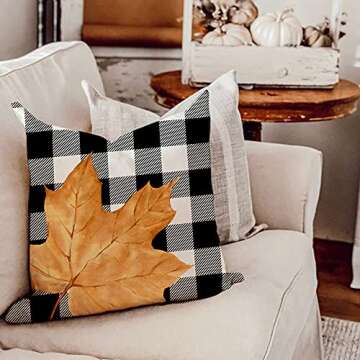 GEEORY Fall Pillow Covers 18x18 Set of 4 for Fall Decor Buffalo Plaid Pumpkin Maple Leaves Fall Pill...