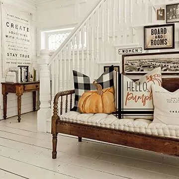 GEEORY Fall Pillow Covers 18x18 Set of 4 for Fall Decor Buffalo Plaid Pumpkin Maple Leaves Fall Pillows Decorative Throw Pillows Farmhouse Thanksgiving Decorations Autumn Cushion Case for Couch