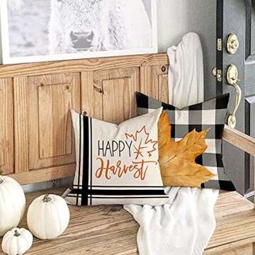 GEEORY Fall Pillow Covers 18x18 Set of 4 for Fall Decor Buffalo Plaid Pumpkin Maple Leaves Fall Pillows Decorative Throw Pillows Farmhouse Thanksgiving Decorations Autumn Cushion Case for Couch