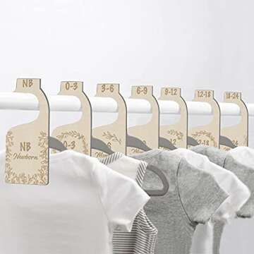 Baby Closet Size Dividers - 7X Premium Wood Nursery Closet Dividers for Baby Clothes - Botanical Greenery Leaf Plant Boho Nursery Decor - Baby Closet Dividers for Boy or Girl - [Wood]