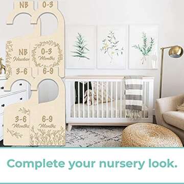 Baby Closet Size Dividers - 7X Premium Wood Nursery Closet Dividers for Baby Clothes - Botanical Greenery Leaf Plant Boho Nursery Decor - Baby Closet Dividers for Boy or Girl - [Wood]