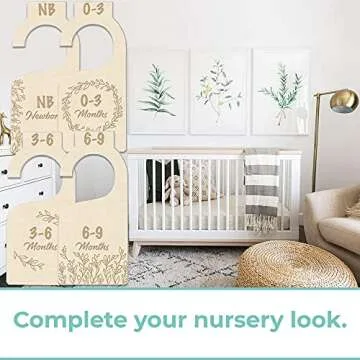 Baby Closet Size Dividers - 7X Premium Wood Nursery Closet Dividers for Baby Clothes - Botanical Greenery Leaf Plant Boho Nursery Decor - Baby Closet Dividers for Boy or Girl - [Wood]