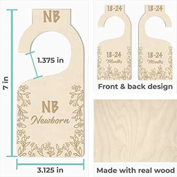 Baby Closet Size Dividers - 7X Premium Wood Nursery Closet Dividers for Baby Clothes - Botanical Greenery Leaf Plant Boho Nursery Decor - Baby Closet Dividers for Boy or Girl - [Wood]