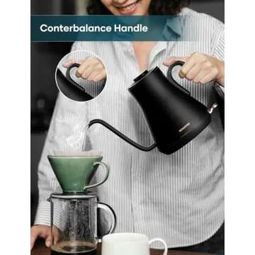 Electric Kettle, INTASTING Professional Gooseneck Kettles, 0.9L/30oz, 0.65mm Ultra-Fine Spout, Precise Water Flow Control, 304 Stainless Steel Inner, Auto Shut-Off, Boil Dry Protection, Matte Black