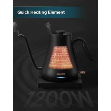 Electric Kettle, INTASTING Professional Gooseneck Kettles, 0.9L/30oz, 0.65mm Ultra-Fine Spout, Precise Water Flow Control, 304 Stainless Steel Inner, Auto Shut-Off, Boil Dry Protection, Matte Black