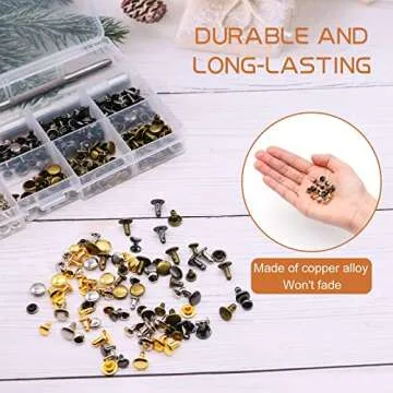 Alritz 240 Sets Leather Rivets, Double Cap Rivet Tubular 4 Colors 2 Sizes Metal Studs with Fixing Tools for DIY Leather Craft/Clothes/Shoes/Bags/Belts Repair Decoration