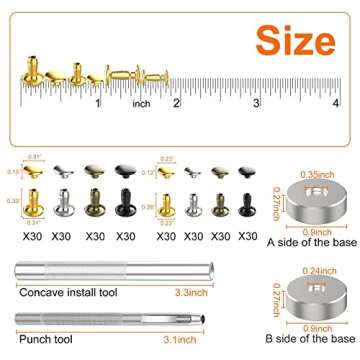 Alritz 240 Sets Leather Rivets, Double Cap Rivet Tubular 4 Colors 2 Sizes Metal Studs with Fixing Tools for DIY Leather Craft/Clothes/Shoes/Bags/Belts Repair Decoration