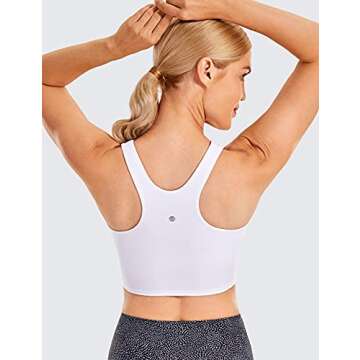 CRZ YOGA Women's High Neck Longline Sports Bra - Padded Racerback Yoga Bra Crop Tank Top with Built in Shelf Bra White Medium