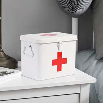Xbopetda First Aid Kit, First Aid Medicine Supplies Bin - 2-Tier Metal Medicine Storage Tin, Samll F...