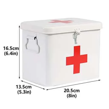 Xbopetda First Aid Kit, First Aid Medicine Supplies Bin - 2-Tier Metal Medicine Storage Tin, Samll First Aid Box with Removable Tray for Home & Workplace Emergency Tool Set - White