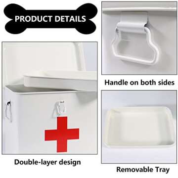 Xbopetda First Aid Kit, First Aid Medicine Supplies Bin - 2-Tier Metal Medicine Storage Tin, Samll First Aid Box with Removable Tray for Home & Workplace Emergency Tool Set - White