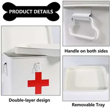 Xbopetda First Aid Kit, First Aid Medicine Supplies Bin - 2-Tier Metal Medicine Storage Tin, Samll First Aid Box with Removable Tray for Home & Workplace Emergency Tool Set - White