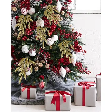 DILATATA 6Pcs Christmas Glitter Leaves Bay Leaves Spray 24" Artificial Gold Bay Leaf Picks Sprays Giltter Stems for Christmas Tree DIY Xmas Wreath Garland Home Decor - Gold