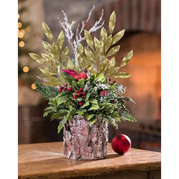 DILATATA 6Pcs Christmas Glitter Leaves Bay Leaves Spray 24" Artificial Gold Bay Leaf Picks Sprays Giltter Stems for Christmas Tree DIY Xmas Wreath Garland Home Decor - Gold