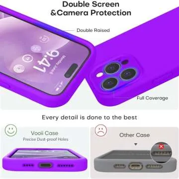 Vooii Compatible with iPhone 15 Pro Case, Upgrade Liquid Silicone, [Enhanced Camera Protection] [Soft Anti-Scratch Microfiber Lining] Shockproof Phone Case iPhone 15 Pro 6.1 inch - Neon Purple