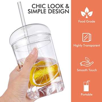 Stunning 15oz Glass Tumbler with Straw and Lid - Perfect for Coffee, Juices & More