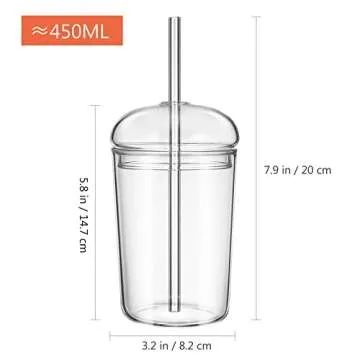 Elegant 15oz Glass Tumbler with Straw and Lid for All Drinks