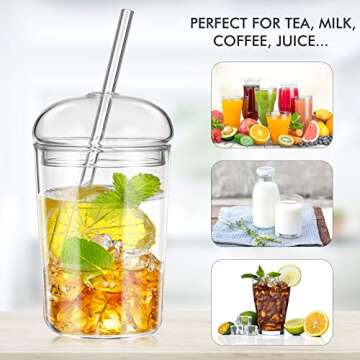 Elegant 15oz Glass Tumbler with Straw and Lid for All Drinks
