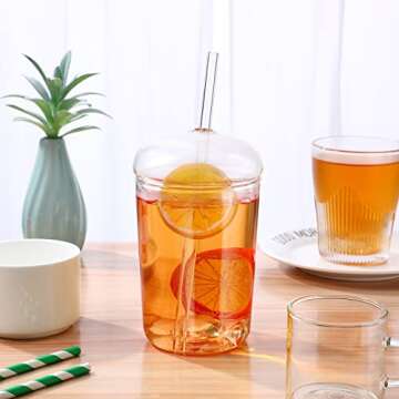 Elegant 15oz Glass Tumbler with Straw and Lid for All Drinks