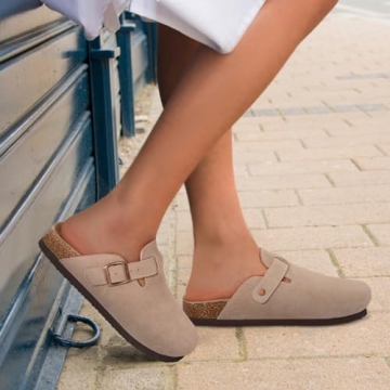 Comfortable ODOLY Women's Suede Clogs with Arch Support