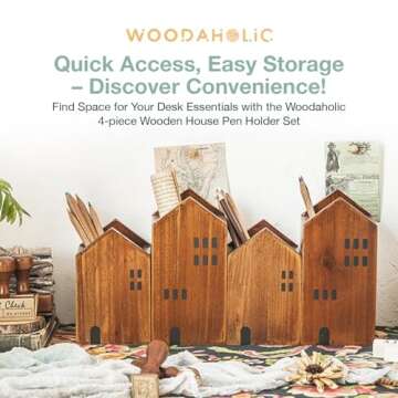 4-piece Kids Wooden Study Desk Organizers - Whimsical Farmhouse Style Table Decor Storage Box for Te...