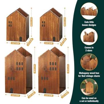 4-piece Kids Wooden Study Desk Organizers - Whimsical Farmhouse Style Table Decor Storage Box for Teacher Supplies - Girls Room Pencil Holder for Desk - Art & Stationery Supplies Organizer