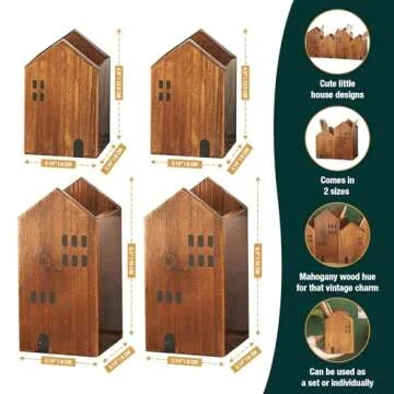 4-piece Kids Wooden Study Desk Organizers - Whimsical Farmhouse Style Table Decor Storage Box for Teacher Supplies - Girls Room Pencil Holder for Desk - Art & Stationery Supplies Organizer